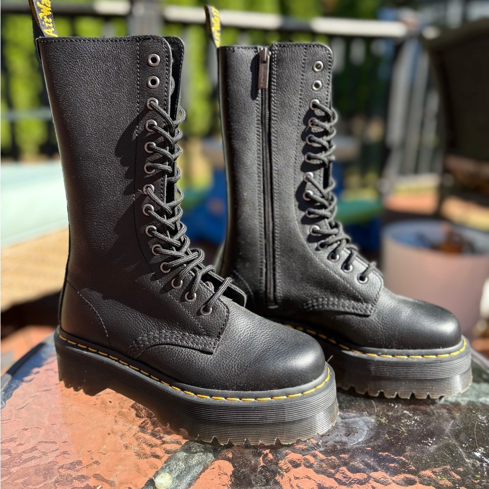 Dr. Martens 1B99 Pisa Leather Mid Calf Lace Up Boots with Zipper in Black - 7W
